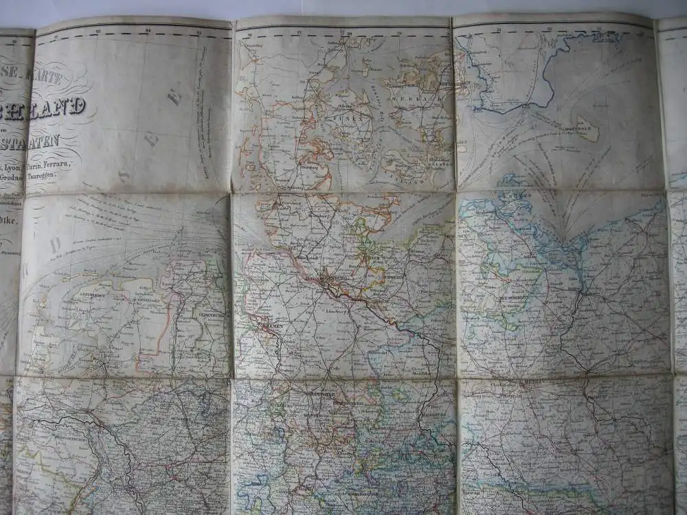 Post-, Reise- und Eisenbahn-Karte Europa F. Handtke kolor Stahlstich 1866 2