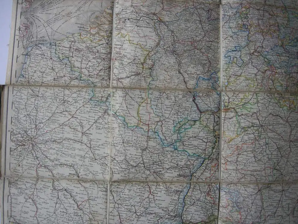 Post-, Reise- und Eisenbahn-Karte Europa F. Handtke kolor Stahlstich 1866 3