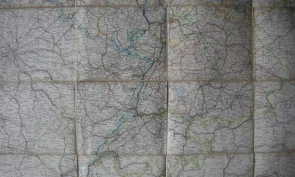 Post-, Reise- und Eisenbahn-Karte Europa F. Handtke kolor Stahlstich 1866 6