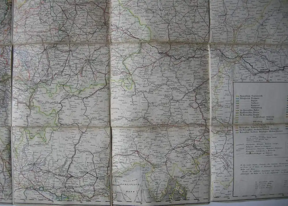 Post-, Reise- und Eisenbahn-Karte Europa F. Handtke kolor Stahlstich 1866 7