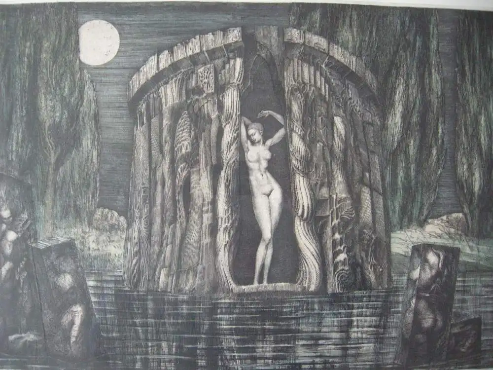 Ernst Fuchs (1930-2015) Geburt der Venus Orig Farbradierung signiert 1974 Rahmen 1