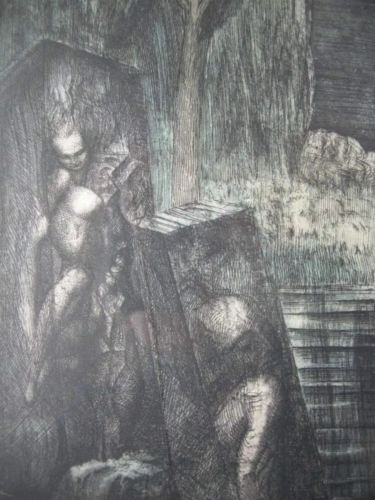 Ernst Fuchs (1930-2015) Geburt der Venus Orig Farbradierung signiert 1974 Rahmen 5