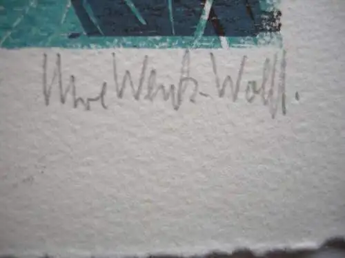 Uwe Wenk-Wolff (1929) Winterliche Gebirgslandschaft Orig Farbholzschnitt sign