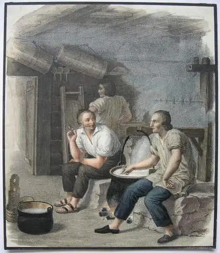 Käse Käserei Sennerei Sennbauern 2 Orig. Lithographien 1850 Transhumanz Frommage