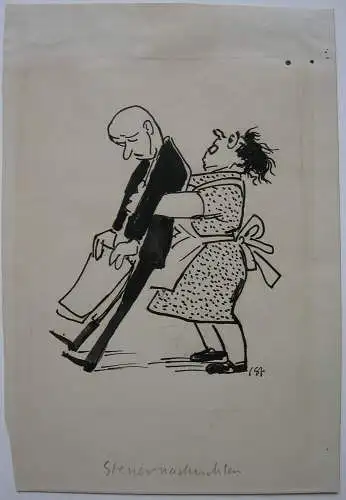 Zeitungskarikaturen 5 Orig. Tuschzeichnungen 50er Jahre Monogramm C. St.