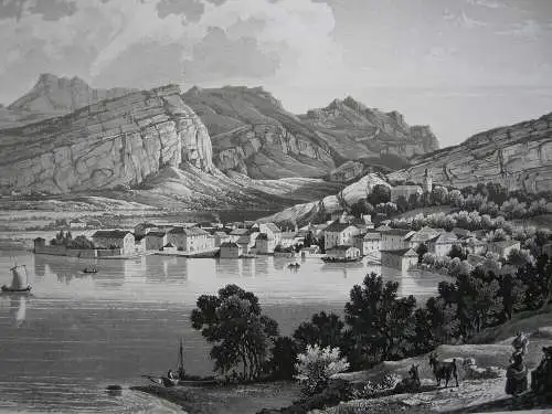 Torbole Trentino Lago di Garda Gardasee Italien Orig. Aquatinta-Radierung 1840 