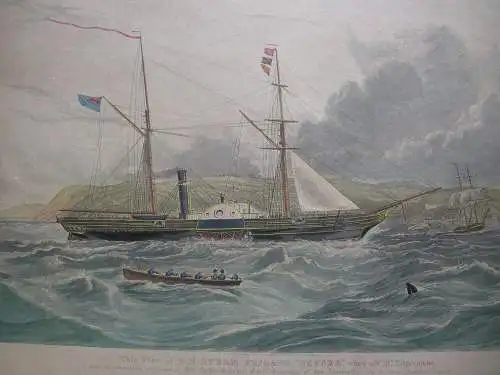 Steam Frigate Geyser Mount Edgecombe South Africa Orig Farblithografie 1856