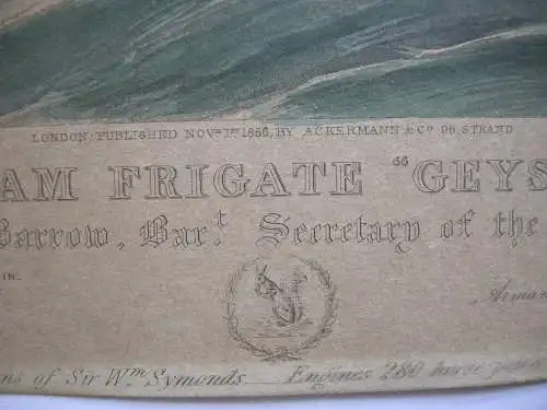 Steam Frigate Geyser Mount Edgecombe South Africa Orig Farblithografie 1856