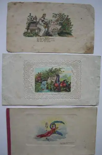 3 Freundschaftsbillet Biedermeier  Kupferstiche Lithografie 1840