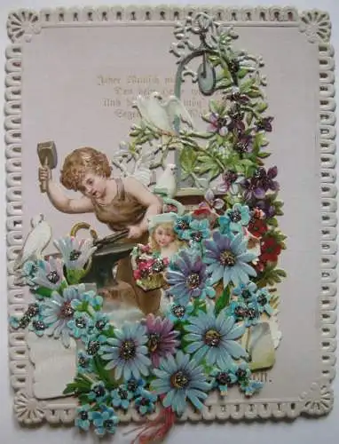 Freundschaftsbillet Biedermeier Chromolithografie Zugmechanismus 1840