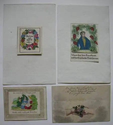 4 Freundschaftsbillets Biedermeier Kolor Kupferstiche Lithografie 1830