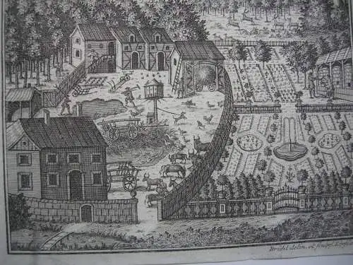 Johann Benjamin Brühl (1691-1763) Der ideale Gutshof Radierung 1740