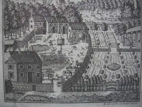 Johann Benjamin Brühl (1691-1763) Der ideale Gutshof Radierung 1740