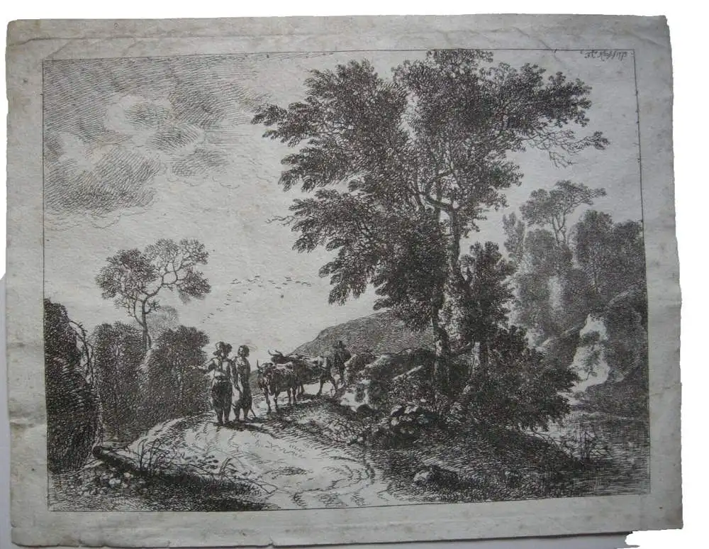 Friedrich Christian Klaß (1752-1827) Landschaft mit Viehhirte Kupferstich 1773 0