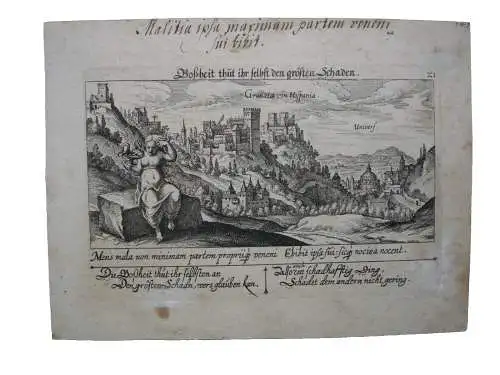 Granada Spanien Orig Kupferst 1630 Meisner Schatzkästlein Espana Alhambra