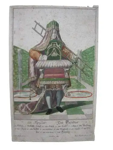 Un Tapissier Ein Polsterer Tapester altkolor Kupferstich Martin Engelbrecht 1730