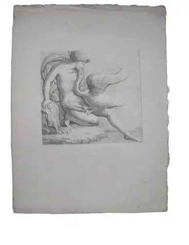 Leda mit dem Schwan anonyme Lithographie 1850 Mythologie