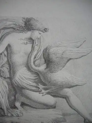 Leda mit dem Schwan anonyme Lithographie 1850 Mythologie