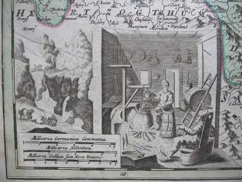 Schweiz Suisse 13 Kantone altkolor Kupferstichkarte B. Homann 1720