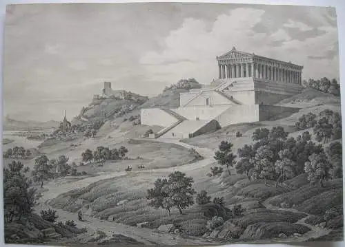 Leo von Klenze (1784-1864) Die Walhalla Donaustauf Lithografie 1845 Ruhmeshalle