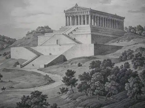 Leo von Klenze (1784-1864) Die Walhalla Donaustauf Lithografie 1845 Ruhmeshalle