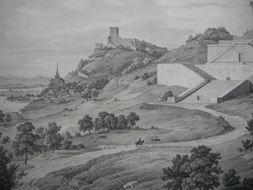 Leo von Klenze (1784-1864) Die Walhalla Donaustauf Lithografie 1845 Ruhmeshalle 2