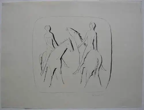 Ursula Querner (1921-1969) zwei Reiter Orig Lithografie 1960 signiert