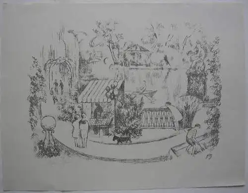 Fritz Ahlers-Hestermann (1883-1973) Gärten der Kindheit Orig Lithografie sign