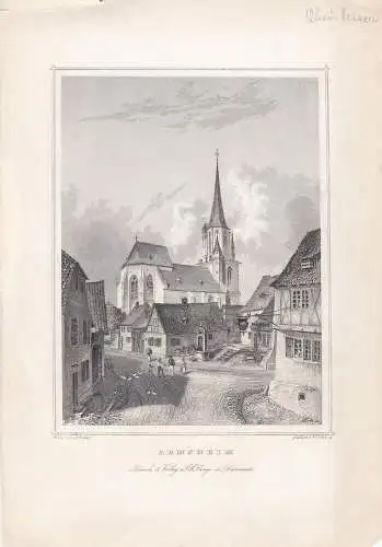 Armsheim  Stadtpartie Rheinhessen Rheinland Pfalz Orig Stahlstich 1850