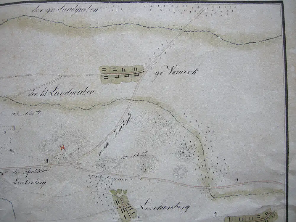 Glogau Glogow Schlesien Manuskriptkarte kolor Tuschzeichnung 1750 Polski Slask 3