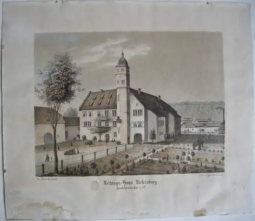 Rettungs-Haus Niefernburg Niefern-Öschelbronn Karlsruhe Orig Lithografie 1840