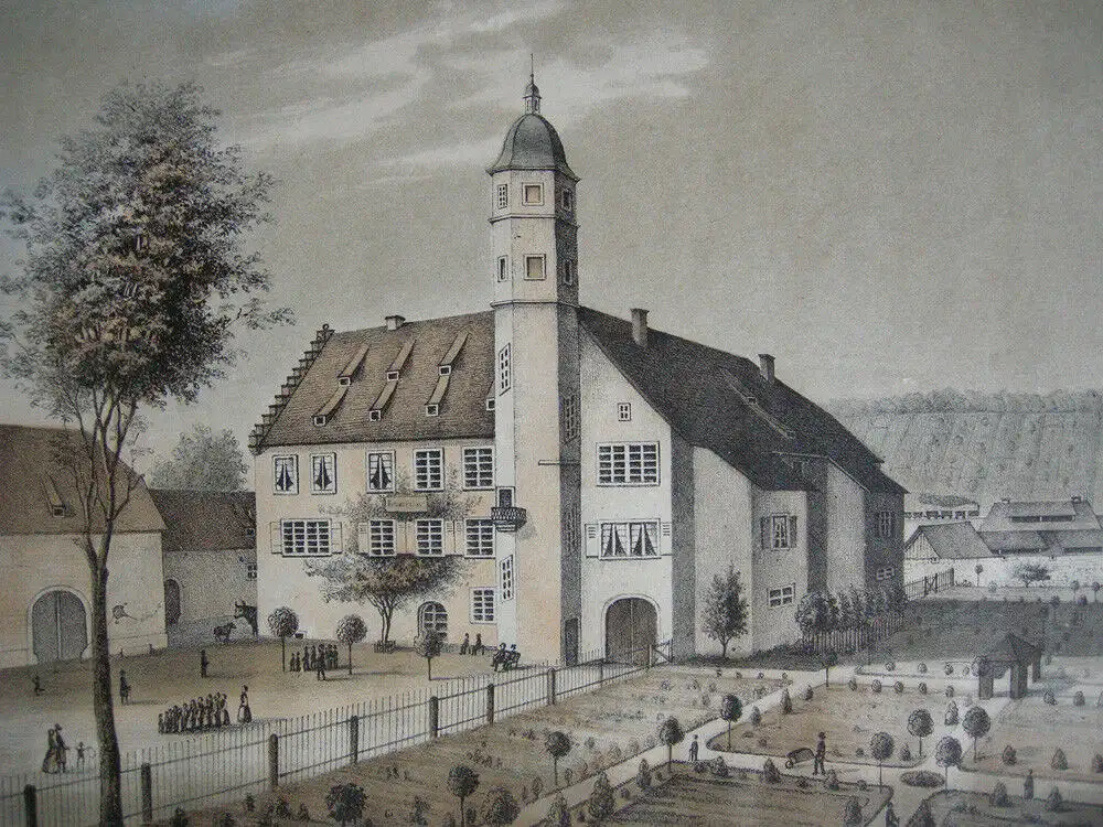 Rettungs-Haus Niefernburg Niefern-Öschelbronn Karlsruhe Orig Lithografie 1840 1