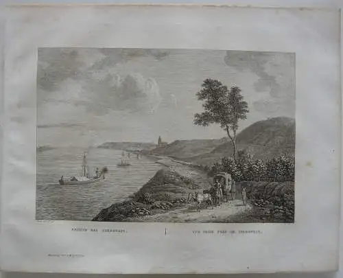 Gegend bei Nierstein  Orig Kupferstich J. Roux 1822 Rheinland Pfalz 