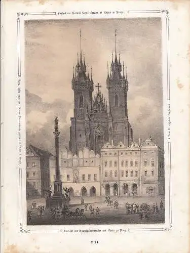 Prag Praha Hauptpfarrkirche am Theim getönte Orig Lithografie 1850 Böhmen