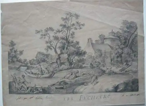 2 reizende Grisaille Zeichnungen Ländliche Idyllen Delphine Durand 1815/16