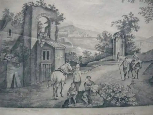 2 reizende Grisaille Zeichnungen Ländliche Idyllen Delphine Durand 1815/16