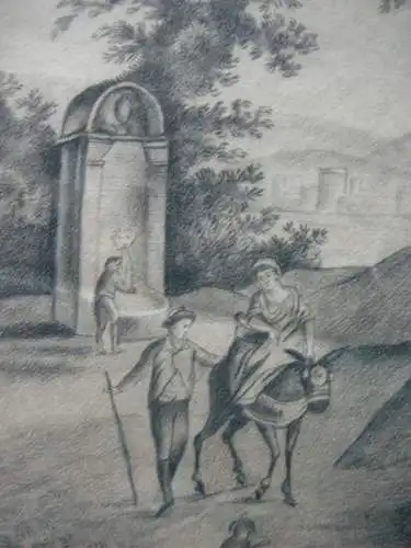 2 reizende Grisaille Zeichnungen Ländliche Idyllen Delphine Durand 1815/16