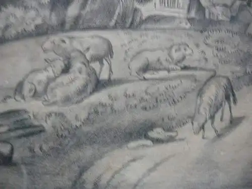 2 reizende Grisaille Zeichnungen Ländliche Idyllen Delphine Durand 1815/16