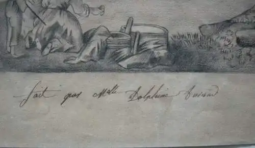 2 reizende Grisaille Zeichnungen Ländliche Idyllen Delphine Durand 1815/16