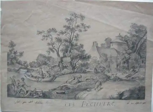 2 reizende Grisaille Zeichnungen Ländliche Idyllen Delphine Durand 1815/16