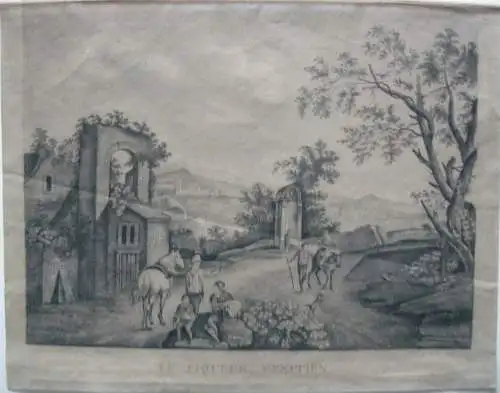 2 reizende Grisaille Zeichnungen Ländliche Idyllen Delphine Durand 1815/16