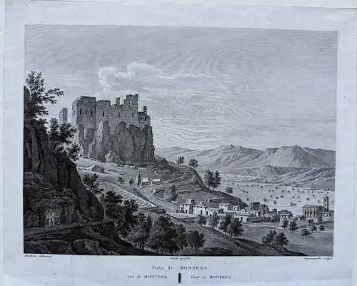 Montesa Valenca Vista general Espana  Radierung Agua fuerte 1850 Dequevauvillier