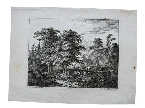 Joh Chr Friedrich (1747-1813) Brücke im Wald Orig. Radierung 1776