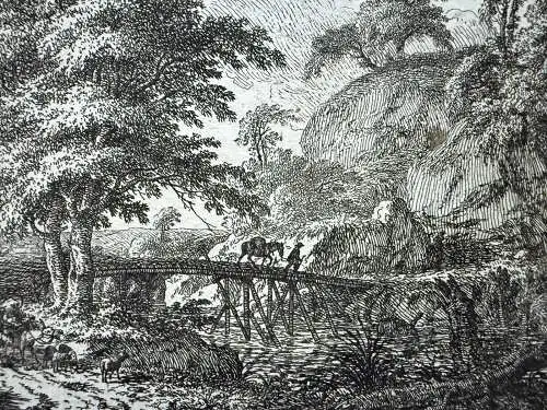 Joh Chr Friedrich (1747-1813) Brücke im Wald Orig. Radierung 1776
