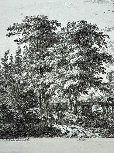 Joh Chr Friedrich (1747-1813) Brücke im Wald Orig. Radierung 1776