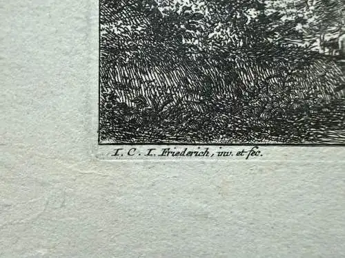 Joh Chr Friedrich (1747-1813) Brücke im Wald Orig. Radierung 1776