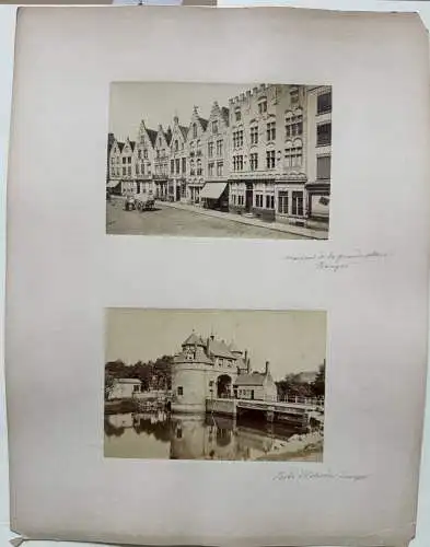 Bruges Belgien Belge maisons Grande Place Porte d'Ostende 1880 Albumin Photo