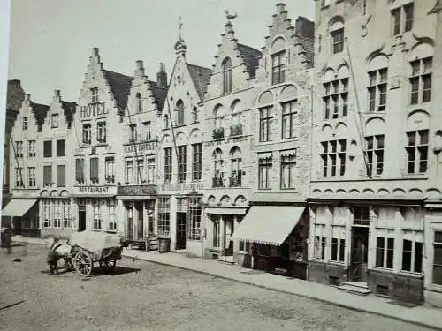 Bruges Belgien Belge maisons Grande Place Porte d'Ostende 1880 Albumin Photo