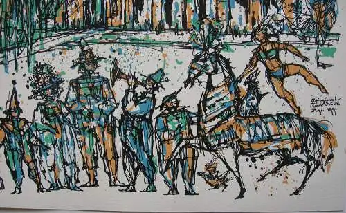 Hans Prähofer (1920-2005) München Fasching Odeonsplatz Orig Serigrafie 1991