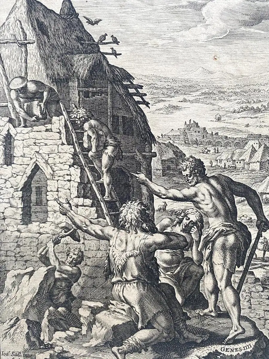 Johannes Sadeler (1550-1600) Kain erbaut die Stadt Henoch Radierung 1580 Genesis 1